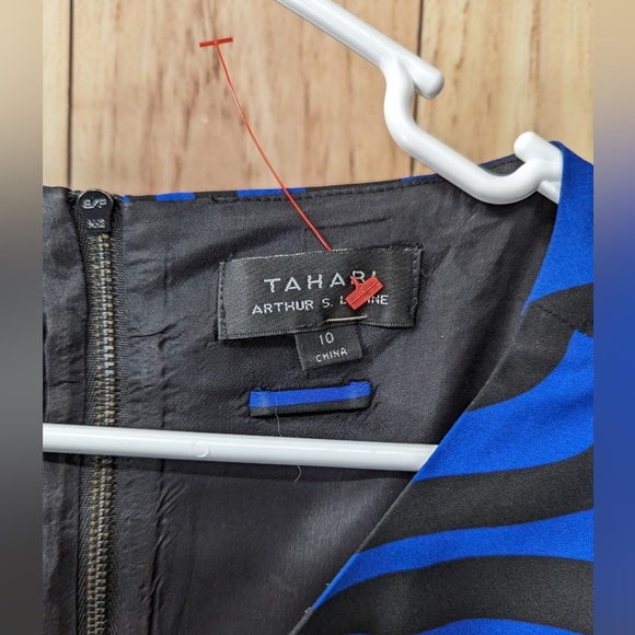 Tahari Arthur S. Levine "Elton" Dress Size 10 Black Cobalt Blue Black Zip Back - Picture 4 of 6